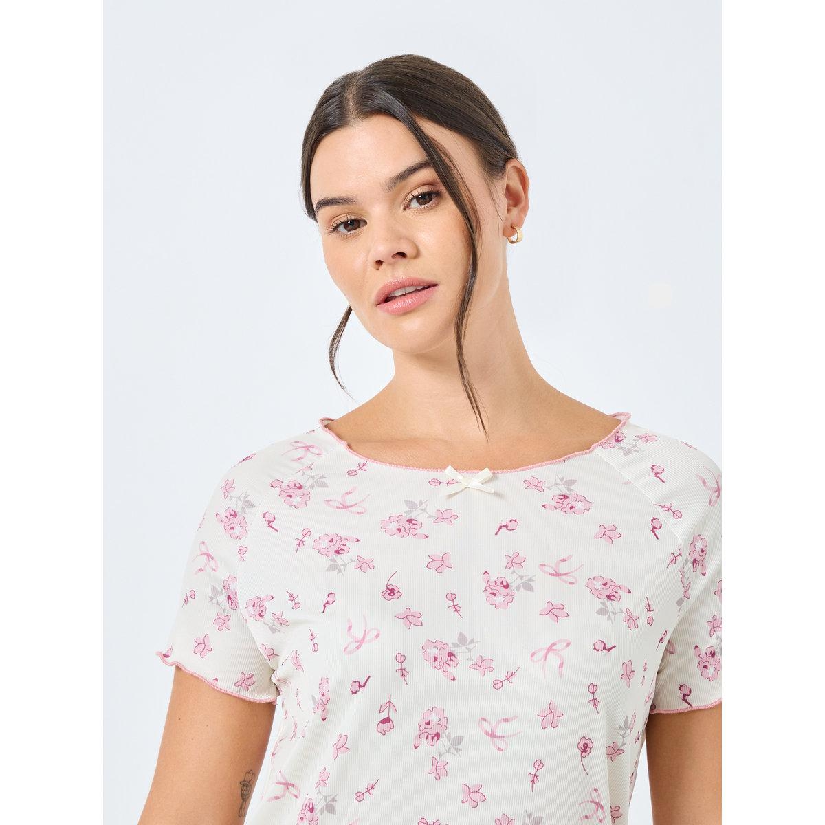 طقم من بنطال بيجاما وتيشيرت بطبعة زهور-women-clothing-nightwear-pyjamas-longsets-image-4