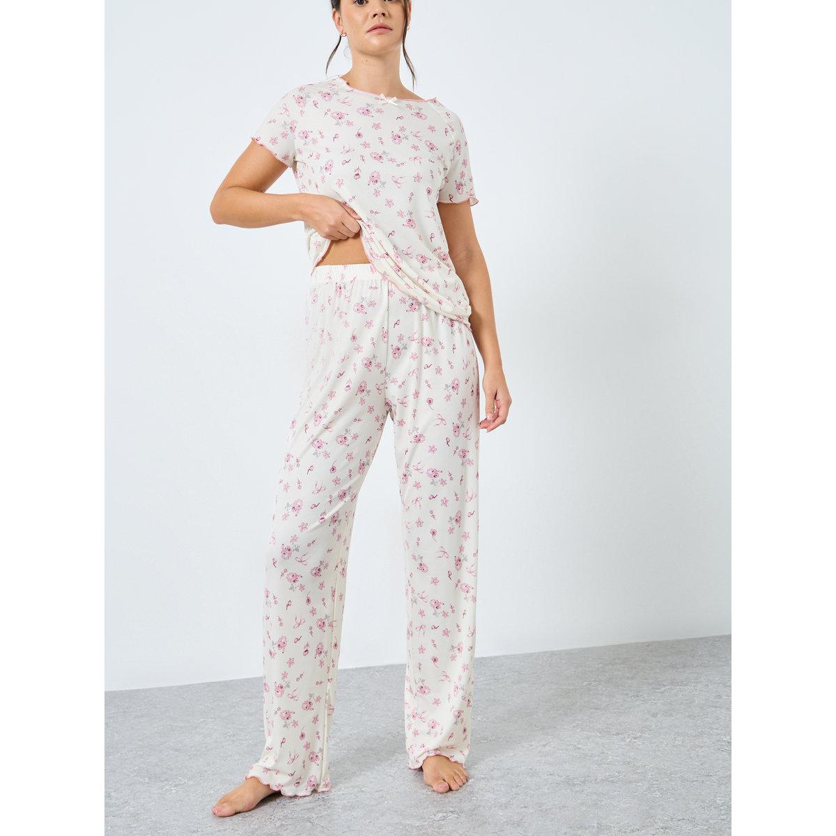 طقم من بنطال بيجاما وتيشيرت بطبعة زهور-women-clothing-nightwear-pyjamas-longsets-image-6