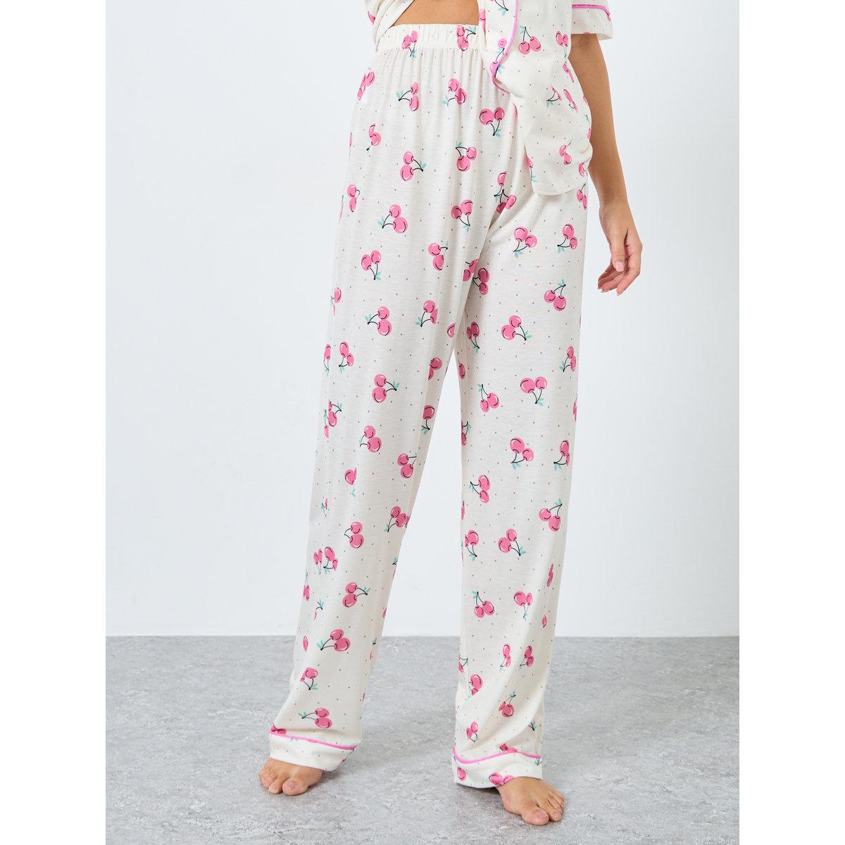 Styli Cherry Spot Print Piped Shirt and Pyjama Set-women-clothing-nightwear-pyjamas-longsets-image-5