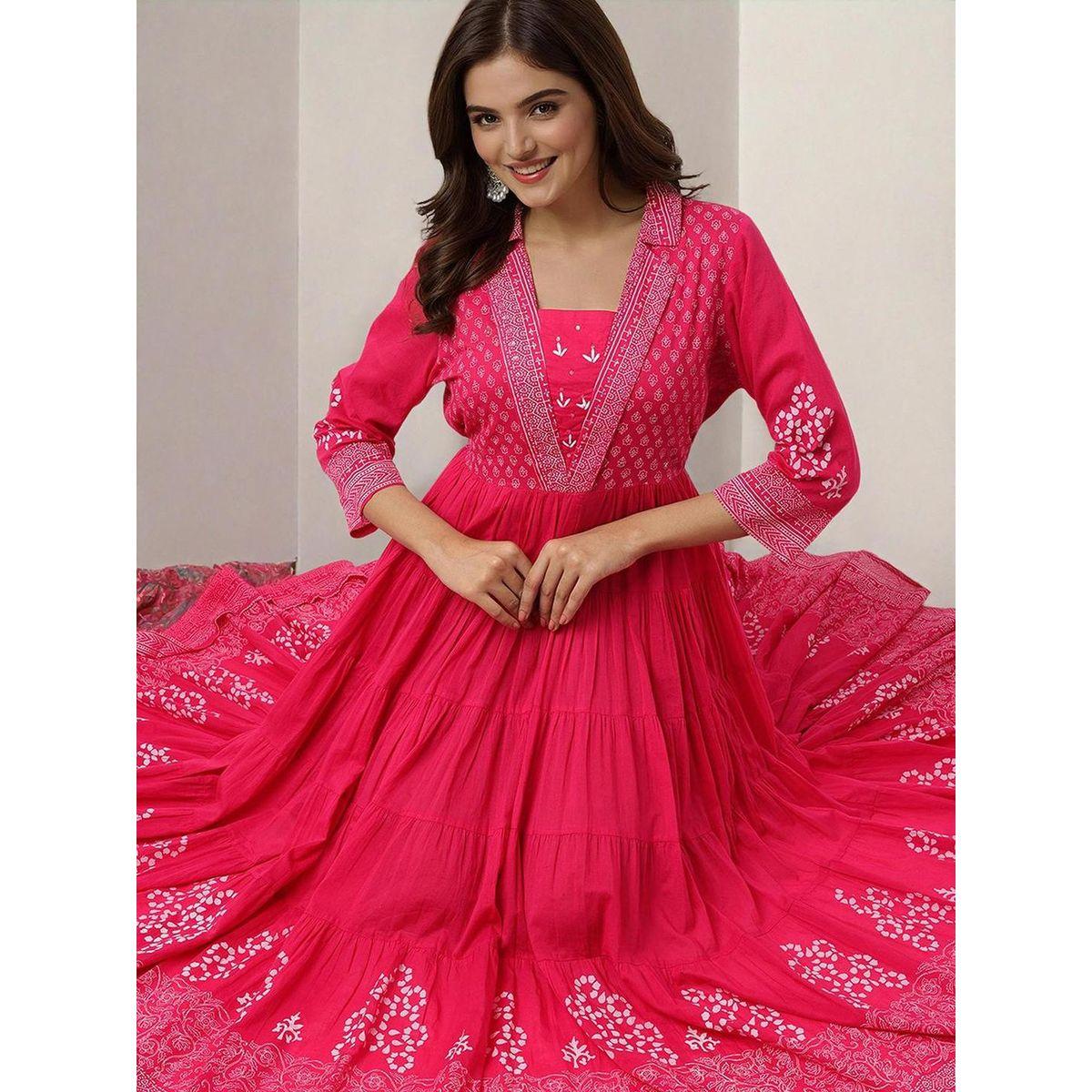 فستان ميدي بحافة واسعة وأكمام 3/4-women-clothing-ethnicwear-dresses-image-5