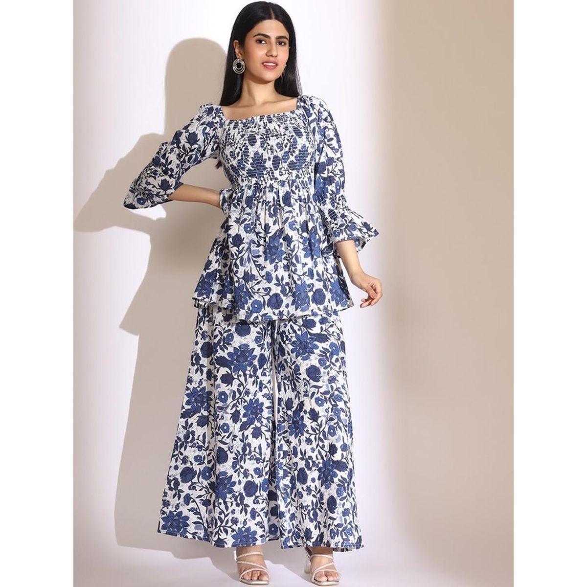 Ishin Women Floral Print Smocked Top and Pants Co-Ords-women-clothing-coordsets-image-1