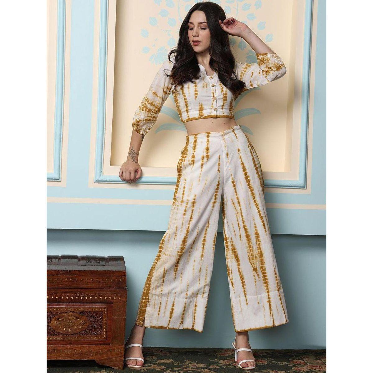 Ishin Tie and Dye Print V Neck Crop Top and Pants Co-Ords-women-clothing-coordsets-image-4