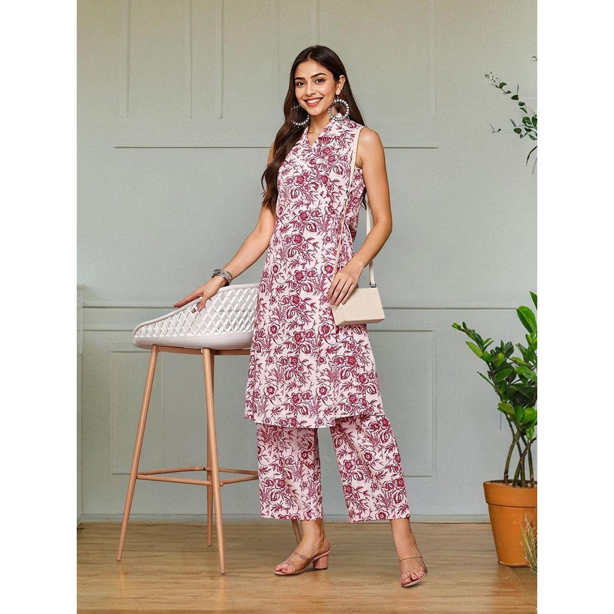 Ishin Floral Print Smocked Crop Top with Pants and Tunic Co-Ords-women-clothing-coordsets-image-1
