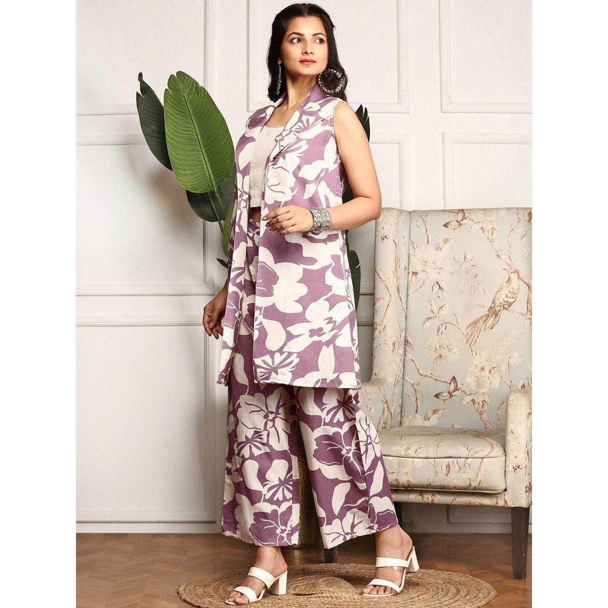 طقم منسق من بنطال وبلوزة بلا أكمام وطبعة زهور-women-clothing-coordsets-image-1