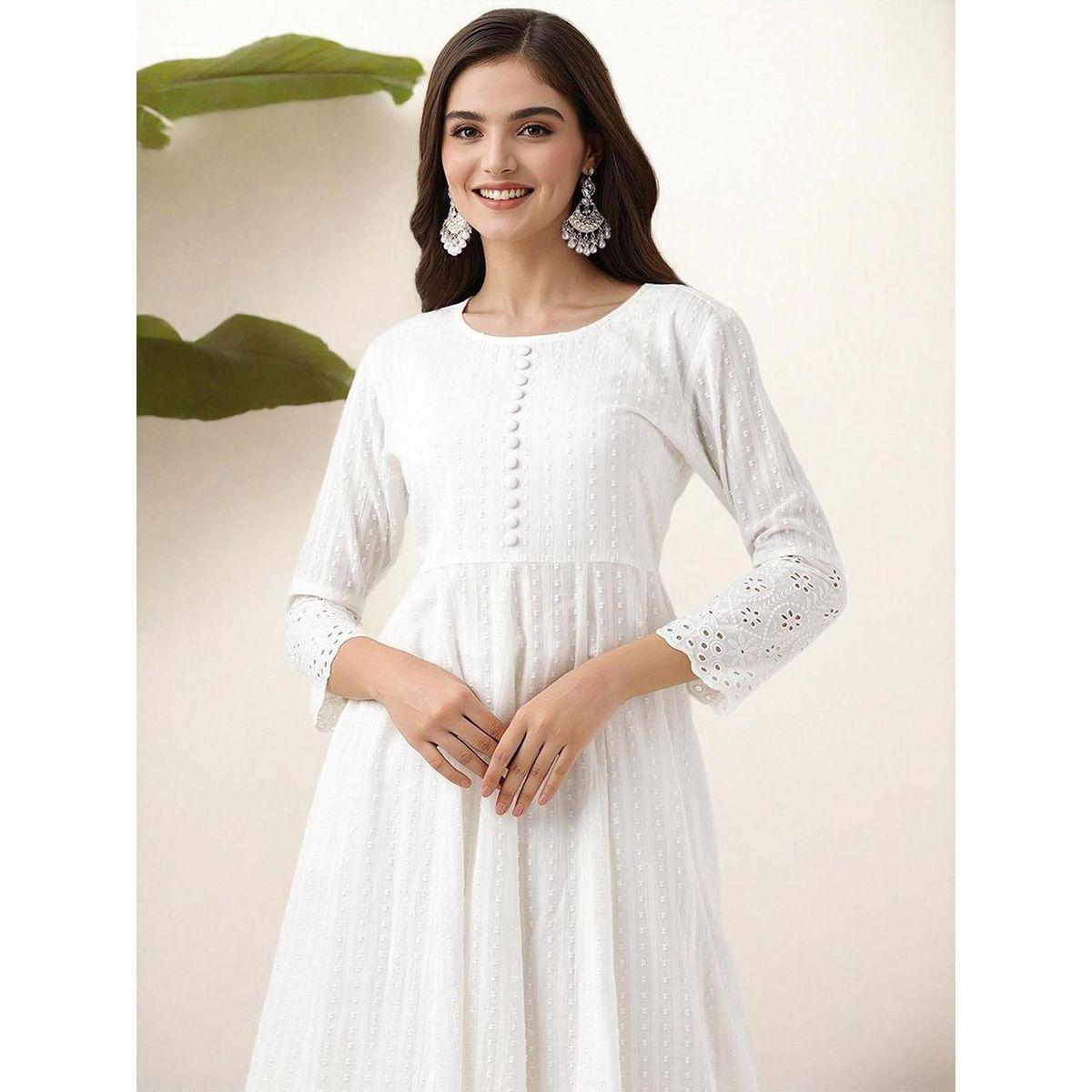 مجموعة من بنطال مع كورتا بحافة واسعة وأزرار-women-clothing-ethnicwear-kurtasets-image-1
