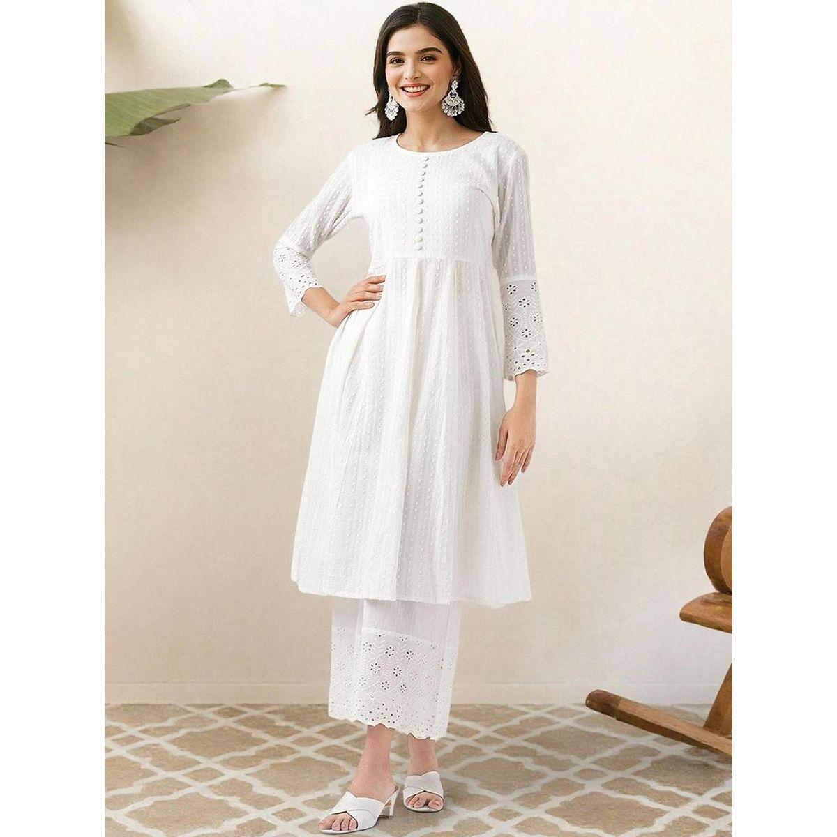 مجموعة من بنطال مع كورتا بحافة واسعة وأزرار-women-clothing-ethnicwear-kurtasets-image-2