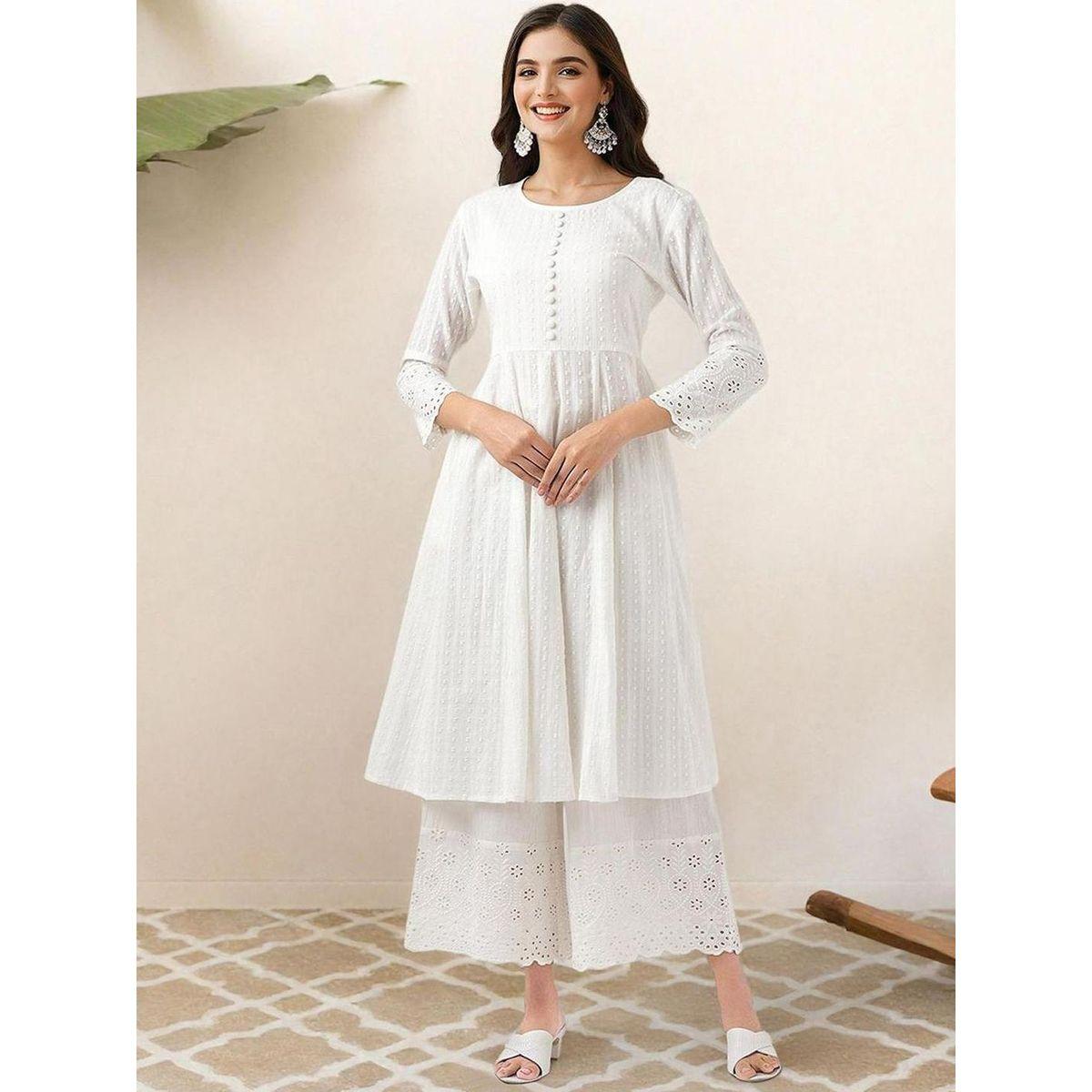 مجموعة من بنطال مع كورتا بحافة واسعة وأزرار-women-clothing-ethnicwear-kurtasets-image-3