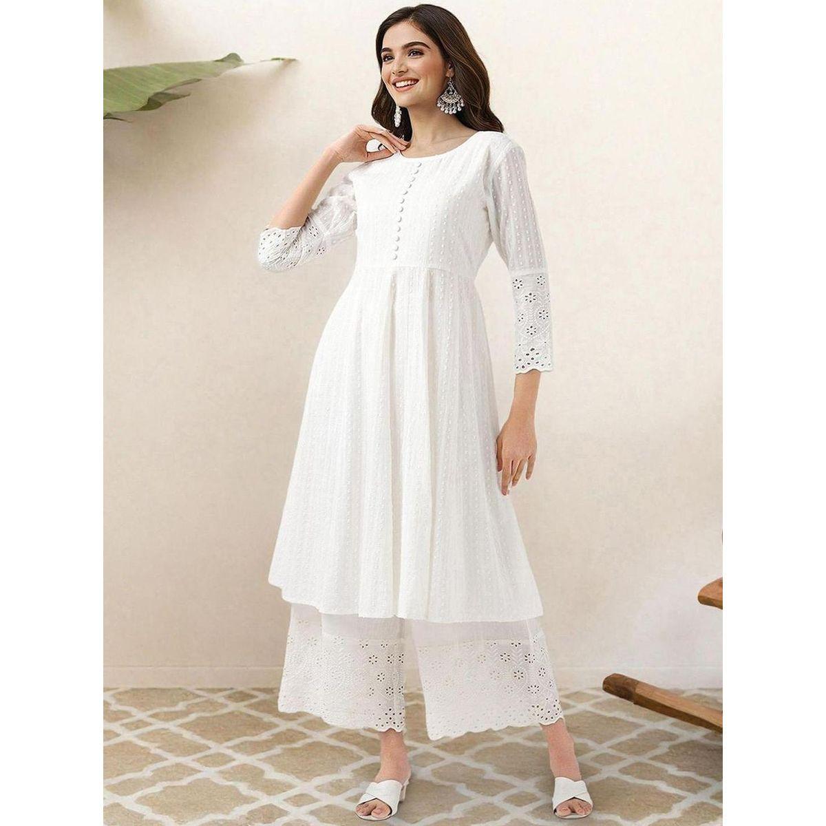مجموعة من بنطال مع كورتا بحافة واسعة وأزرار-women-clothing-ethnicwear-kurtasets-image-4