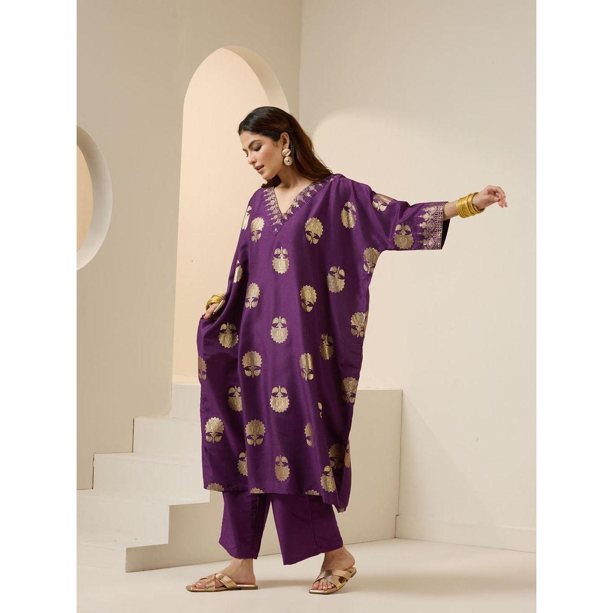 Ishin Printed V-Neck Kurta with Trousers Set-women-clothing-ethnicwear-kurtasets-image-1