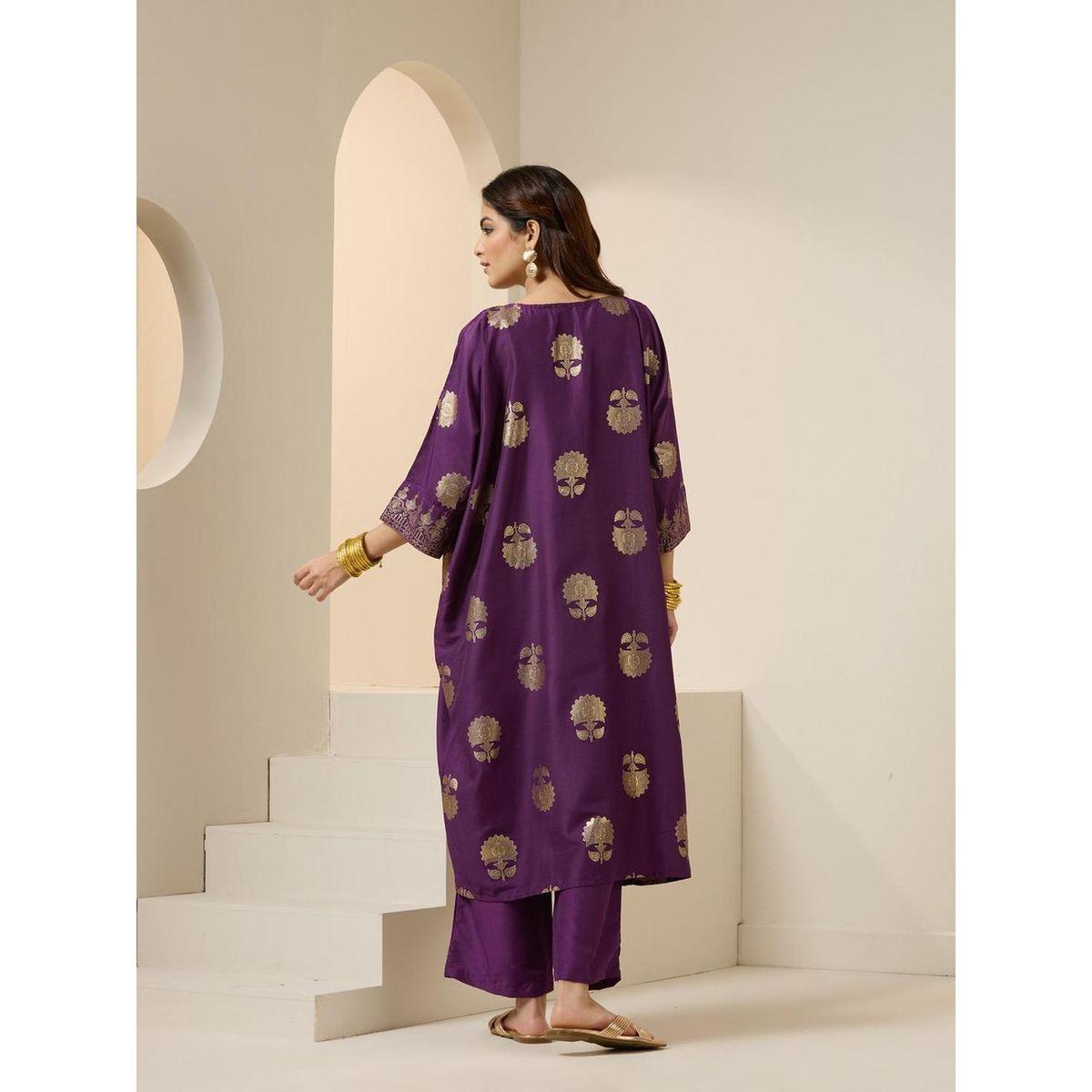 Ishin Printed V-Neck Kurta with Trousers Set-women-clothing-ethnicwear-kurtasets-image-3