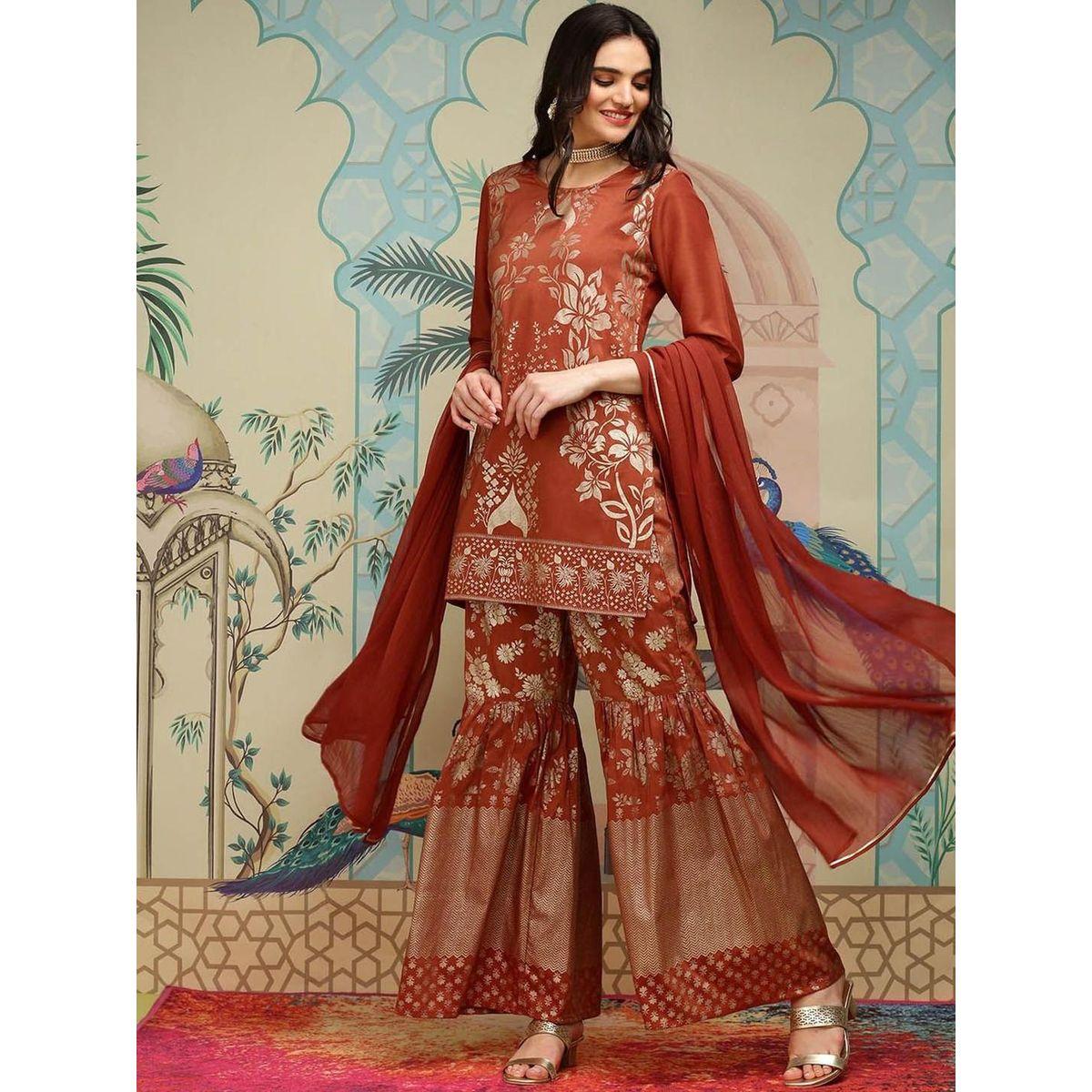 مجموعة من دوباتا وبنطال مع كورتا بياقة دائرية-women-clothing-ethnicwear-kurtasets-image-1