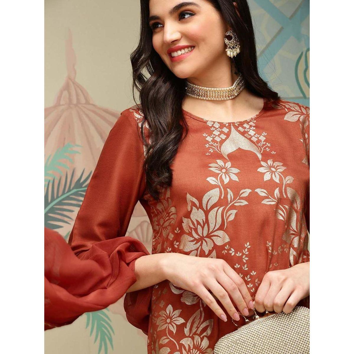 مجموعة من دوباتا وبنطال مع كورتا بياقة دائرية-women-clothing-ethnicwear-kurtasets-image-2