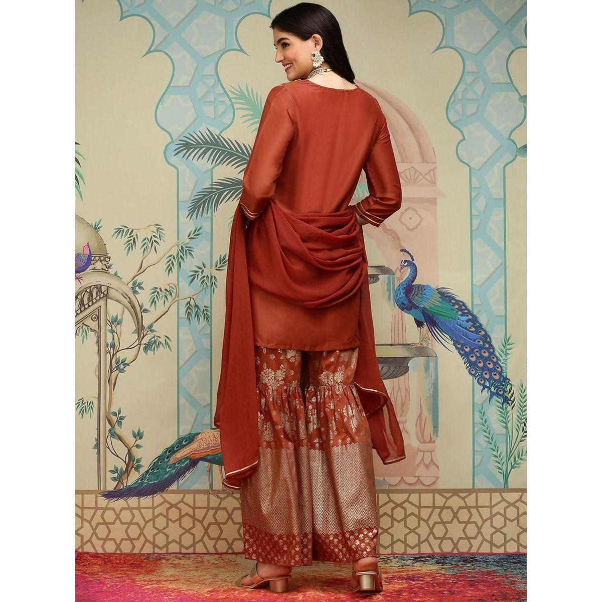 Ishin Printed Round Neck Kurta and Trousers with Dupatta Set-women-clothing-ethnicwear-kurtasets-image-4