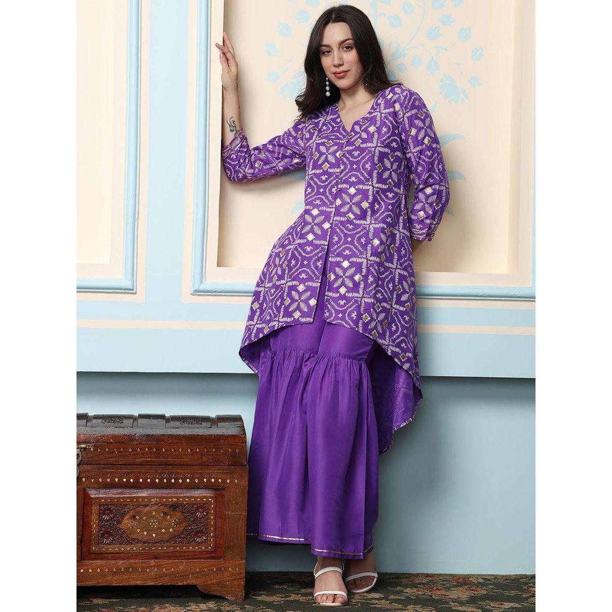 Ishin Printed V-Neck Kurta and Sharara Set-women-clothing-ethnicwear-kurtasets-image-1