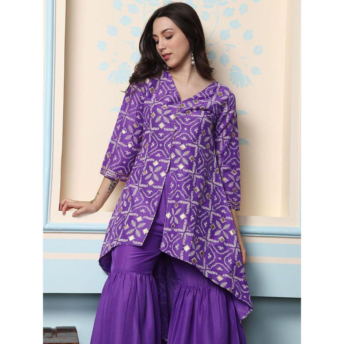 Ishin Printed V-Neck Kurta and Sharara Set-women-clothing-ethnicwear-kurtasets-image-2