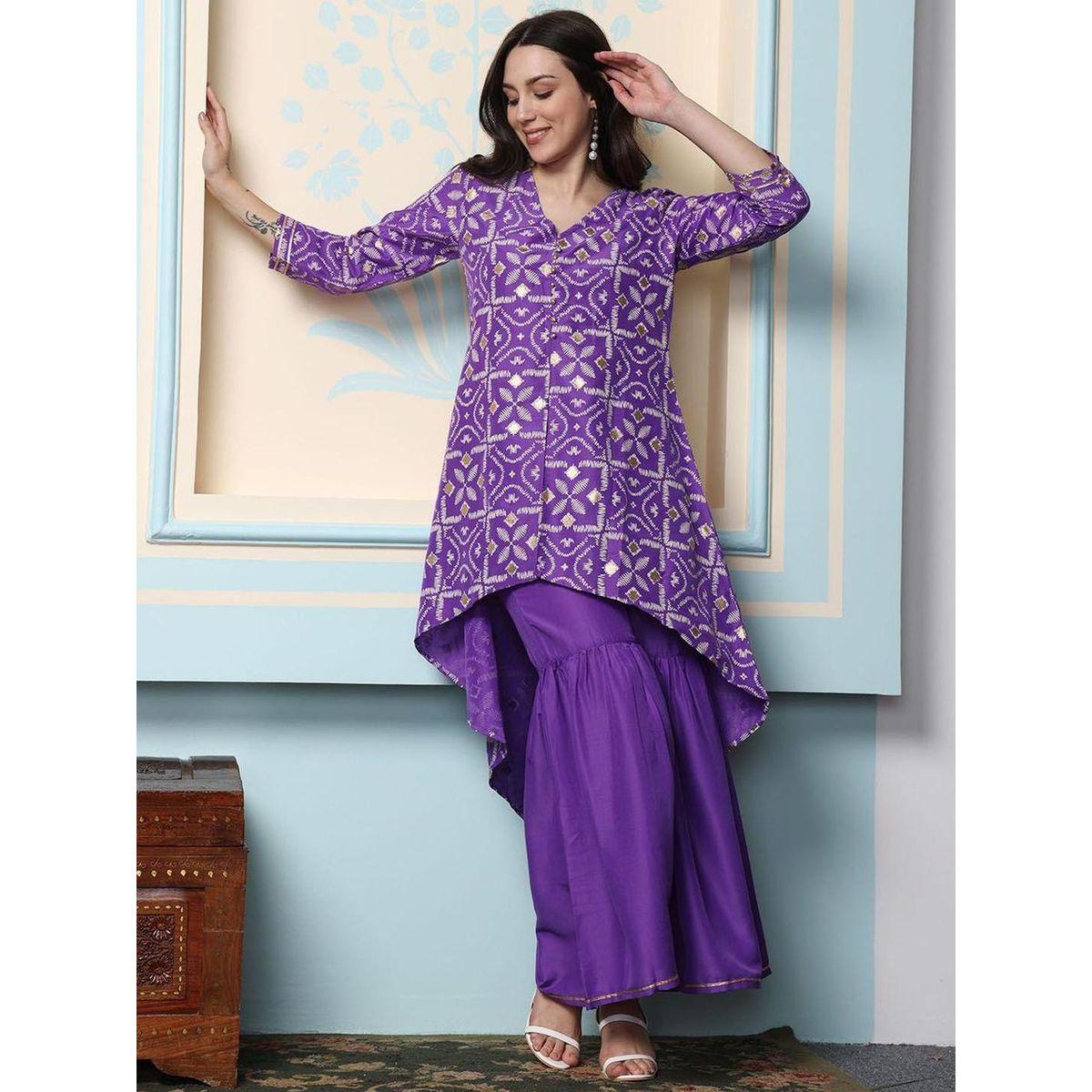 مجموعة من بنطال شرارة مع كورتا بطبعات-women-clothing-ethnicwear-kurtasets-image-3