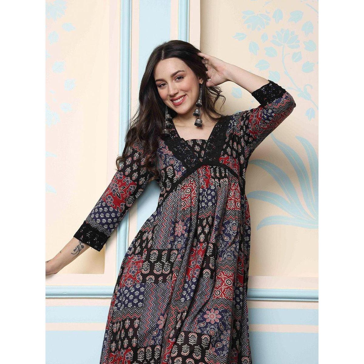 Ishin Printed A-Line Kurta with Trousers Set-women-clothing-ethnicwear-kurtasets-image-1