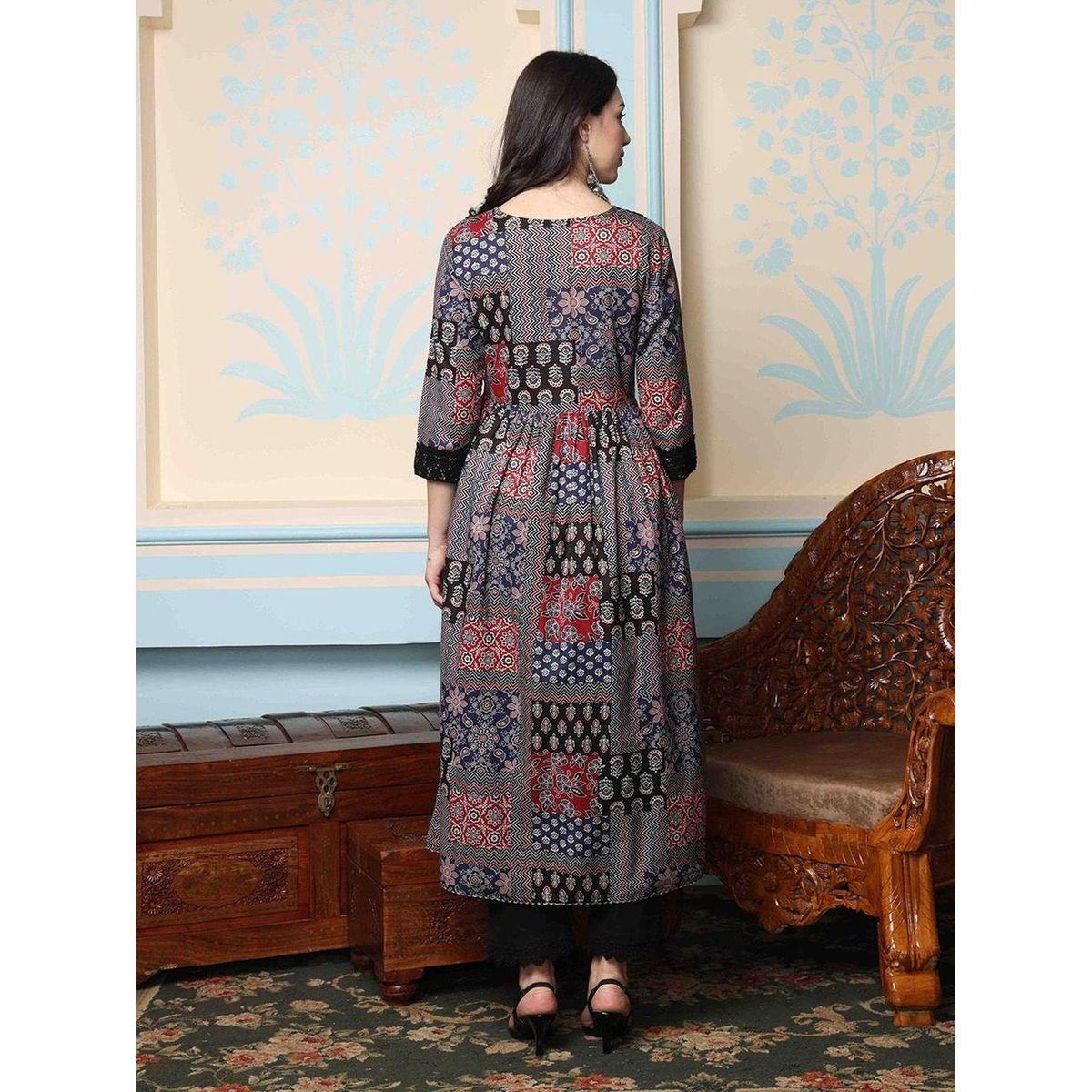 Ishin Printed A-Line Kurta with Trousers Set-women-clothing-ethnicwear-kurtasets-image-4