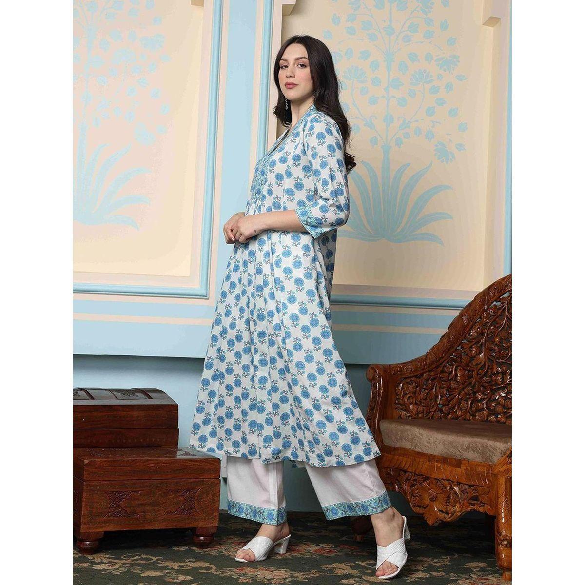 Ishin Printed V-Neck A-Line Kurta with Trousers Set-women-clothing-ethnicwear-kurtasets-image-4