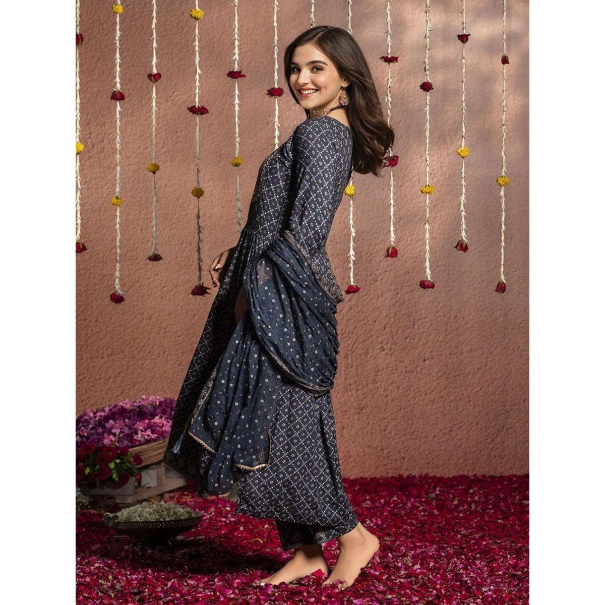 Ishin Floral Print Viscose Kurta and Trousers and Dupatta Set-women-clothing-ethnicwear-kurtasets-image-2