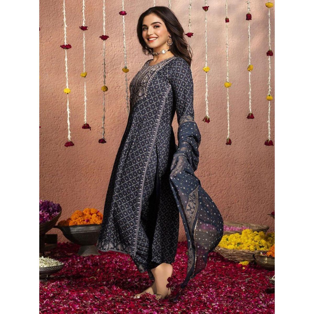 Ishin Floral Print Viscose Kurta and Trousers and Dupatta Set-women-clothing-ethnicwear-kurtasets-image-4