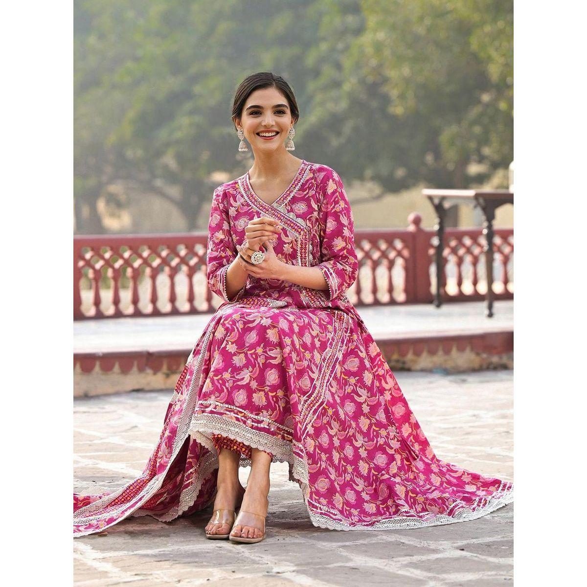Ishin Floral Print Cotton Kurta with Trousers and Dupatta Set-women-clothing-ethnicwear-kurtasets-image-2