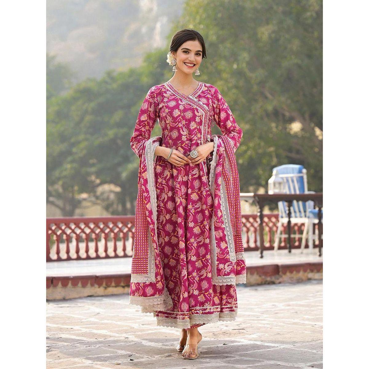 Ishin Floral Print Cotton Kurta with Trousers and Dupatta Set-women-clothing-ethnicwear-kurtasets-image-4