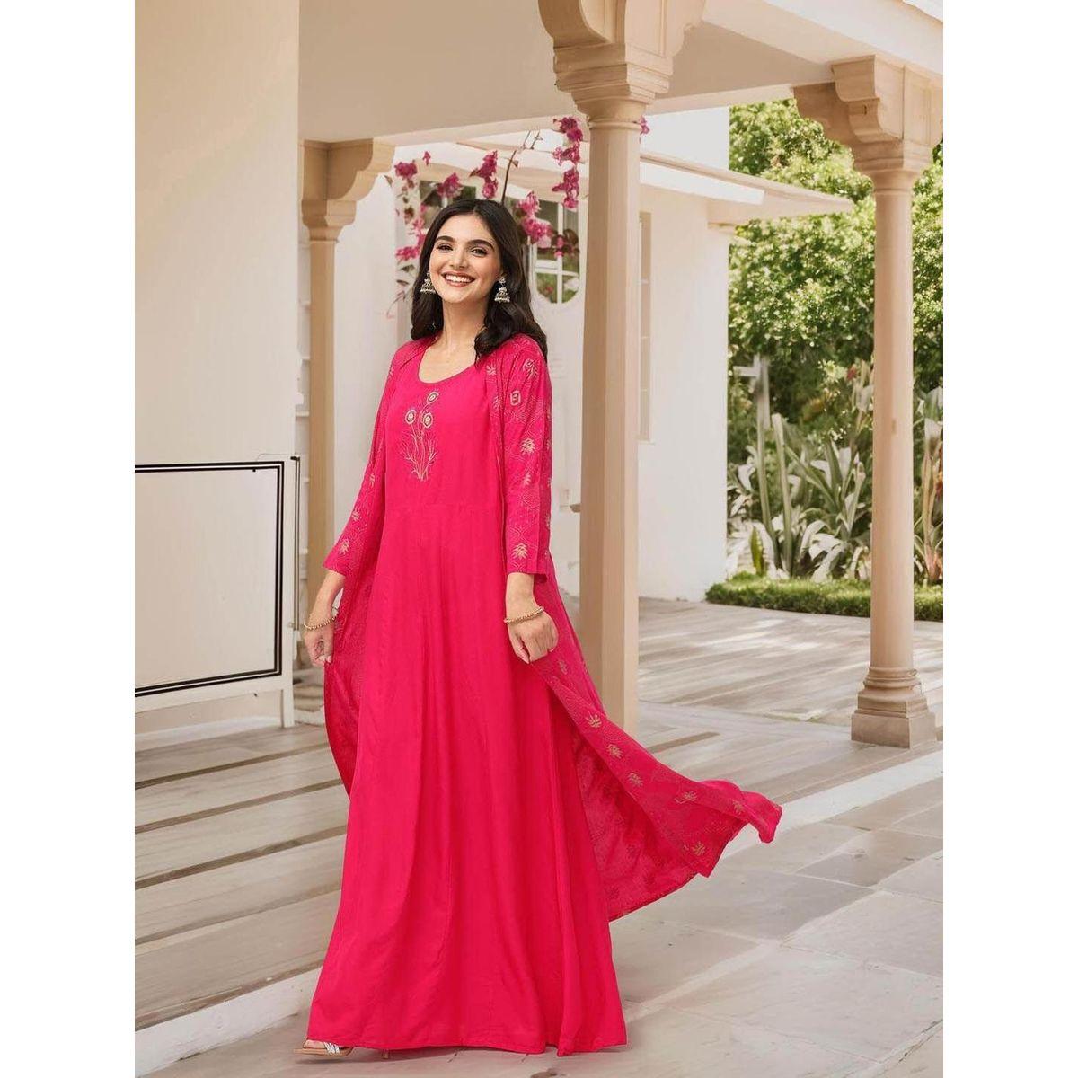 مجموعة من جاكيت وبنطال مع كورتا بطبعة زهور-women-clothing-ethnicwear-kurtasets-image-2