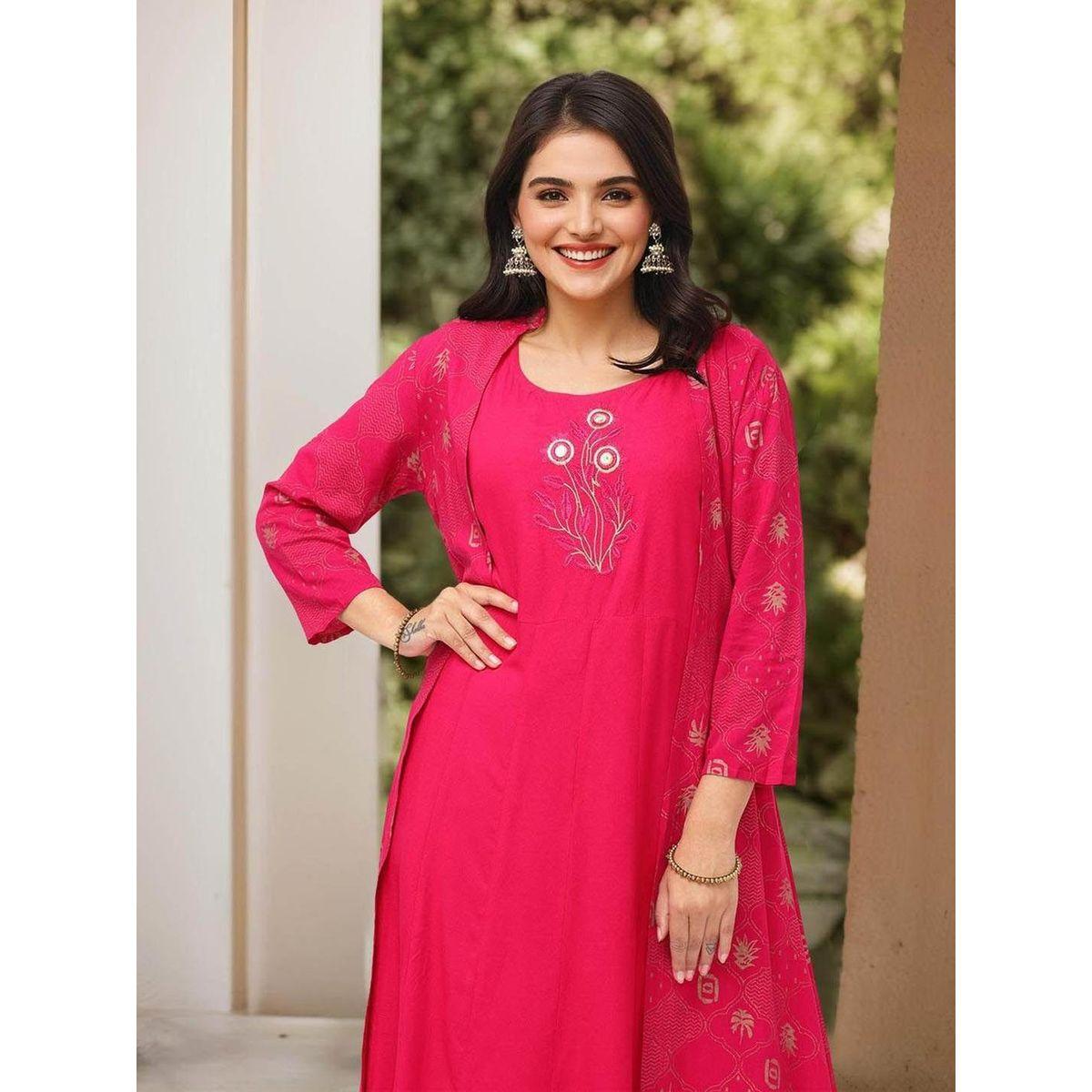 مجموعة من جاكيت وبنطال مع كورتا بطبعة زهور-women-clothing-ethnicwear-kurtasets-image-3
