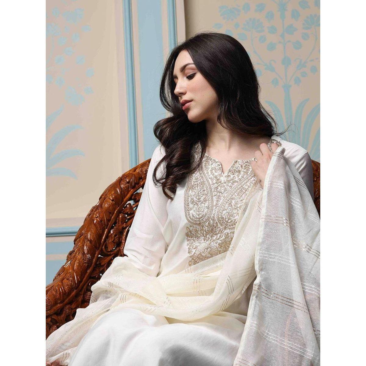 Ishin Embroidered Kurta with Trousers and Dupatta Set-women-clothing-ethnicwear-kurtasets-image-1