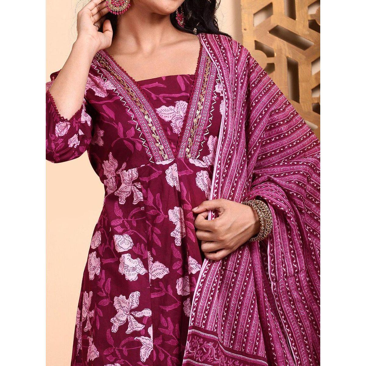 مجموعة من جاكيت وبنطال مع كورتا بطبعة زهور-women-clothing-ethnicwear-kurtasets-image-2