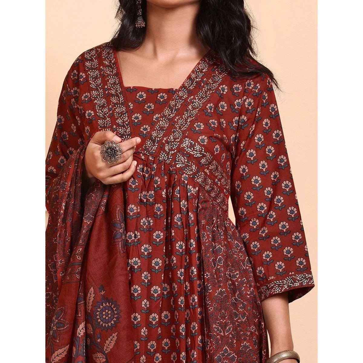 مجموعة من جاكيت وبنطال مع كورتا بطبعة زهور-women-clothing-ethnicwear-kurtasets-image-2