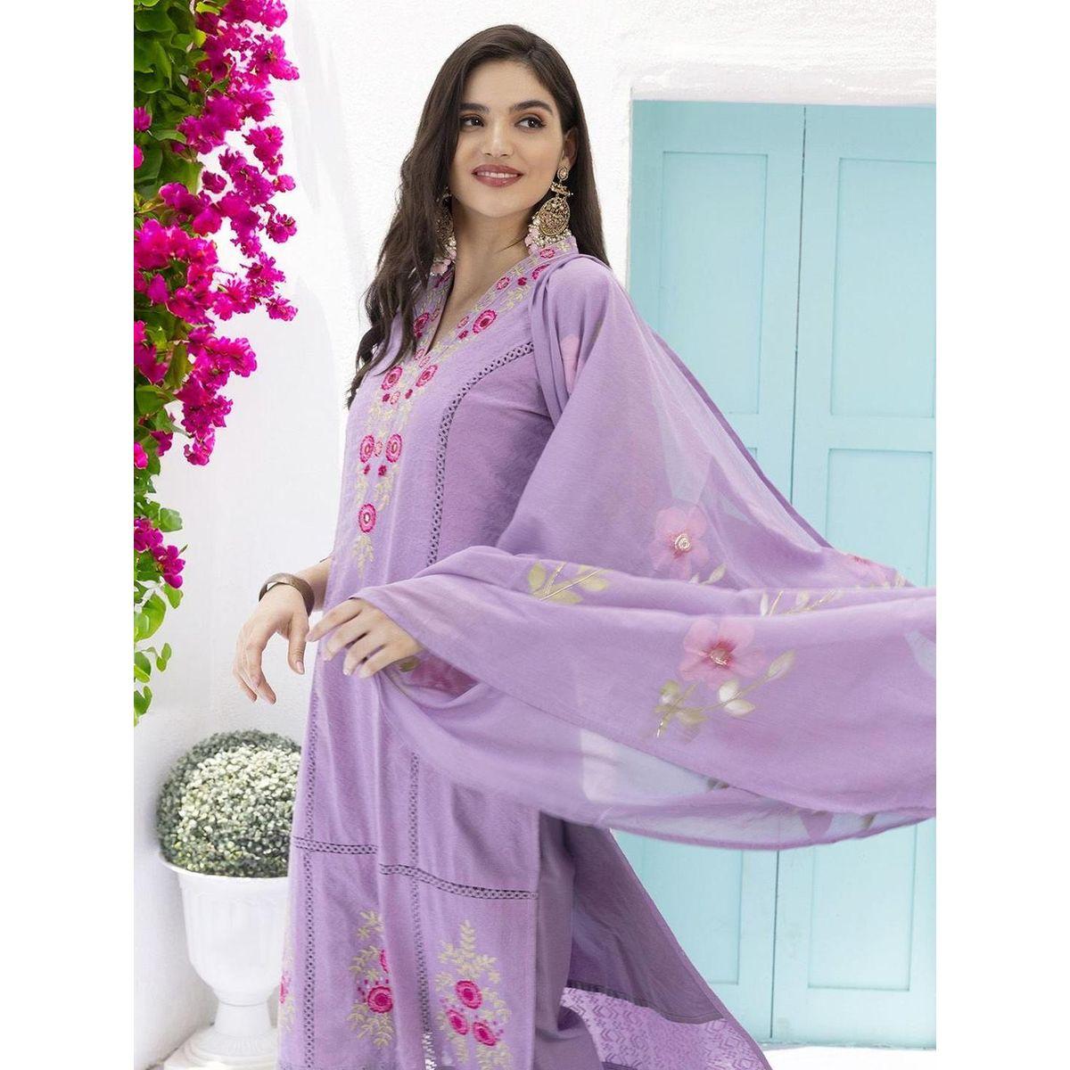 مجموعة من بنطال ودوباتا مع كورتا مُطرّزة-women-clothing-ethnicwear-kurtasets-image-2