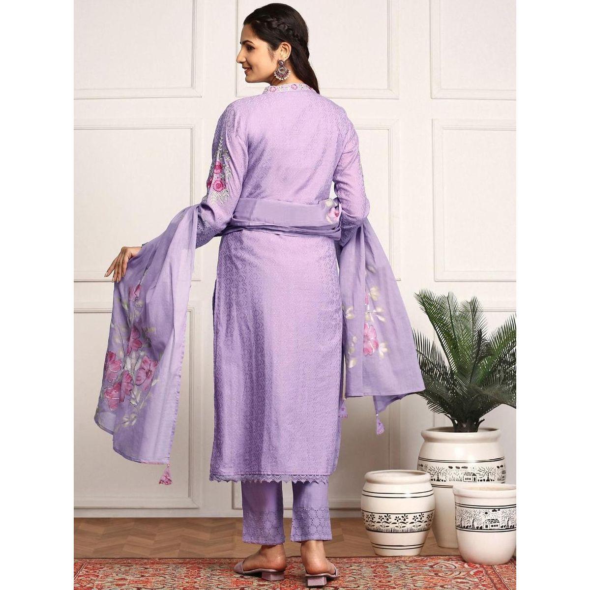 مجموعة من بنطال ودوباتا مع كورتا مُطرّزة-women-clothing-ethnicwear-kurtasets-image-5