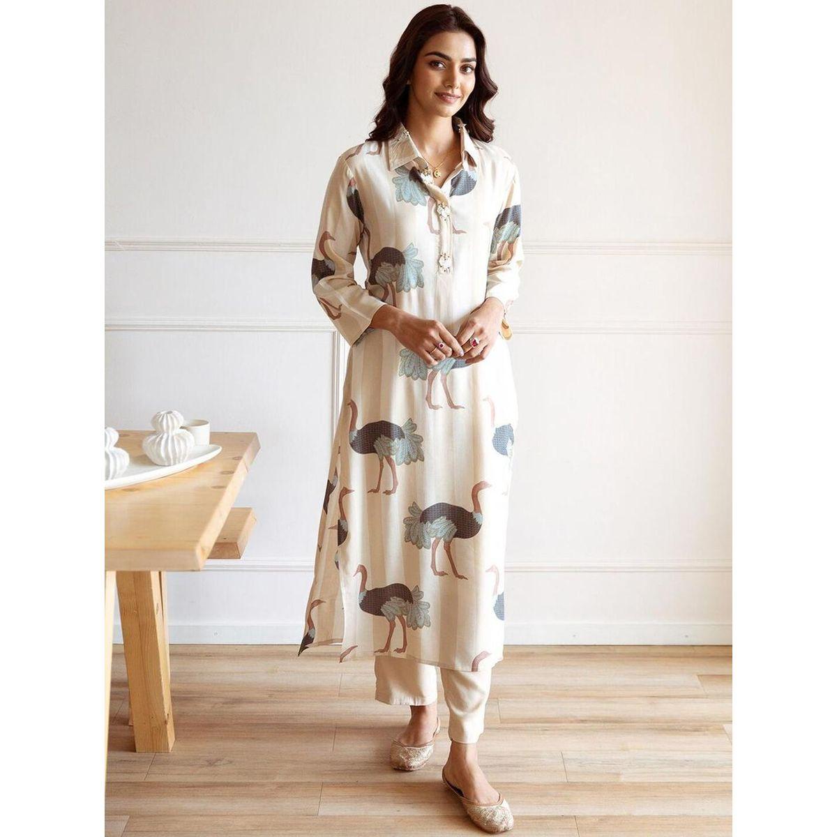 Ishin Graphic Print Collared Kurta and Trousers Set-women-clothing-ethnicwear-kurtasets-image-1