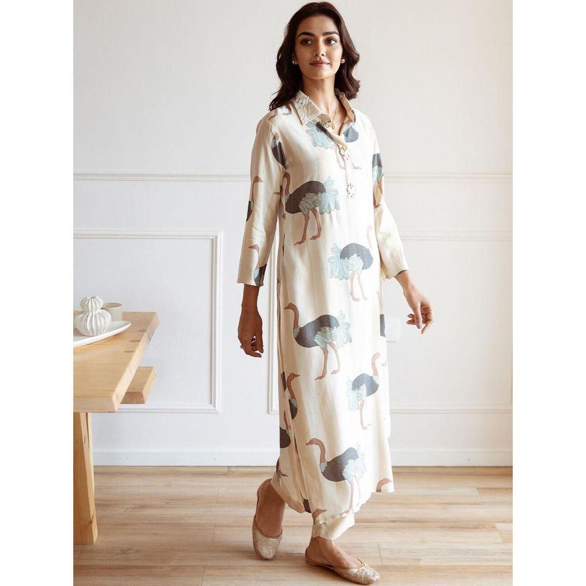 Ishin Graphic Print Collared Kurta and Trousers Set-women-clothing-ethnicwear-kurtasets-image-3
