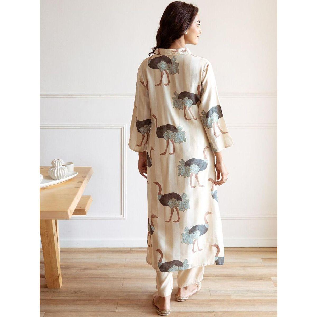 Ishin Graphic Print Collared Kurta and Trousers Set-women-clothing-ethnicwear-kurtasets-image-4