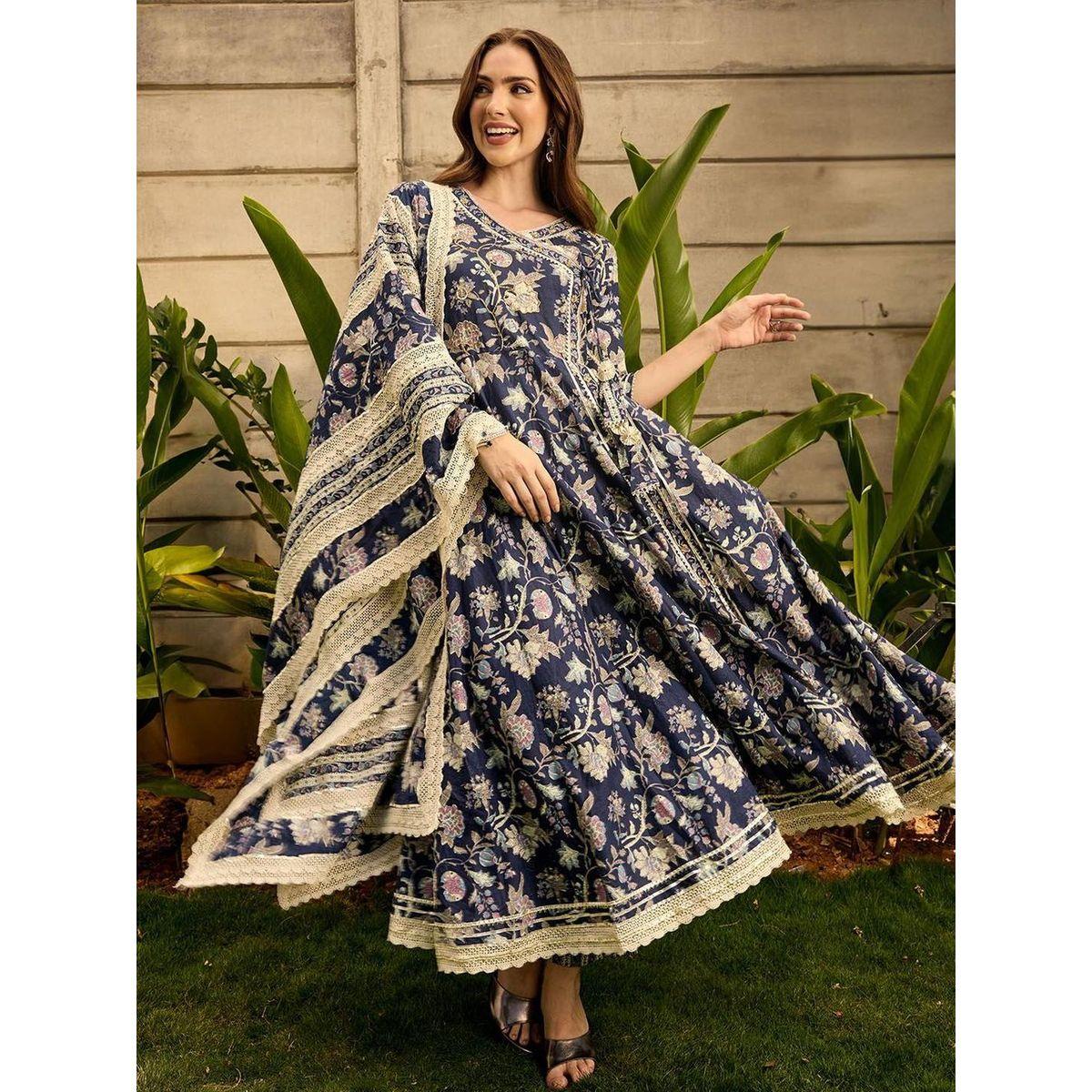 مجموعة من دوباتا وبنطال مع كورتا بطبعات-women-clothing-ethnicwear-kurtasets-image-1