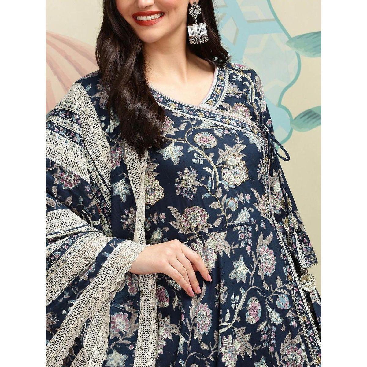 مجموعة من دوباتا وبنطال مع كورتا بطبعات-women-clothing-ethnicwear-kurtasets-image-2