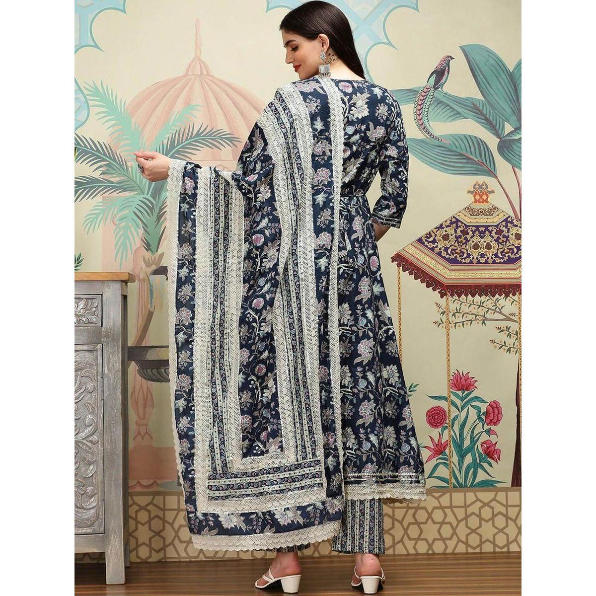 مجموعة من دوباتا وبنطال مع كورتا بطبعات-women-clothing-ethnicwear-kurtasets-image-4