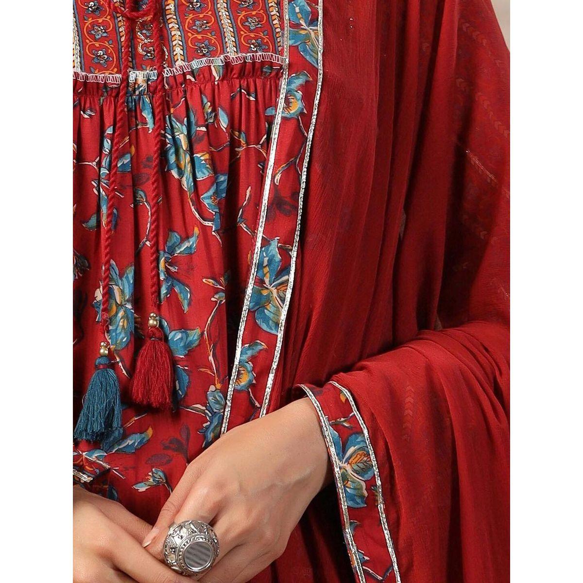 مجموعة من دوباتا وبنطال مع كورتا بطبعة زهور-women-clothing-ethnicwear-kurtasets-image-2