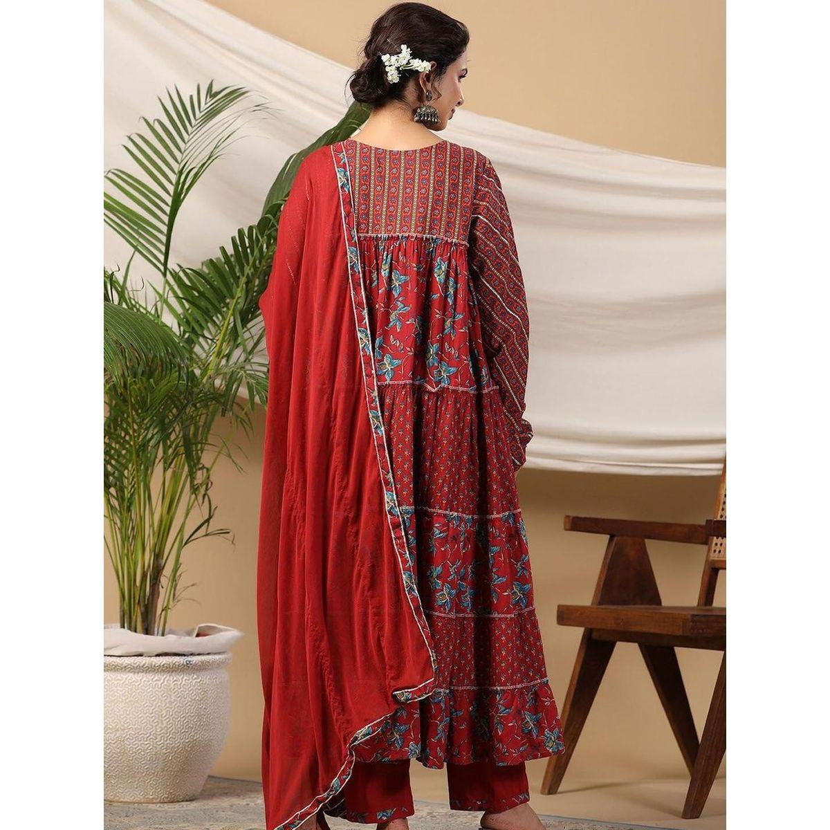 مجموعة من دوباتا وبنطال مع كورتا بطبعة زهور-women-clothing-ethnicwear-kurtasets-image-4