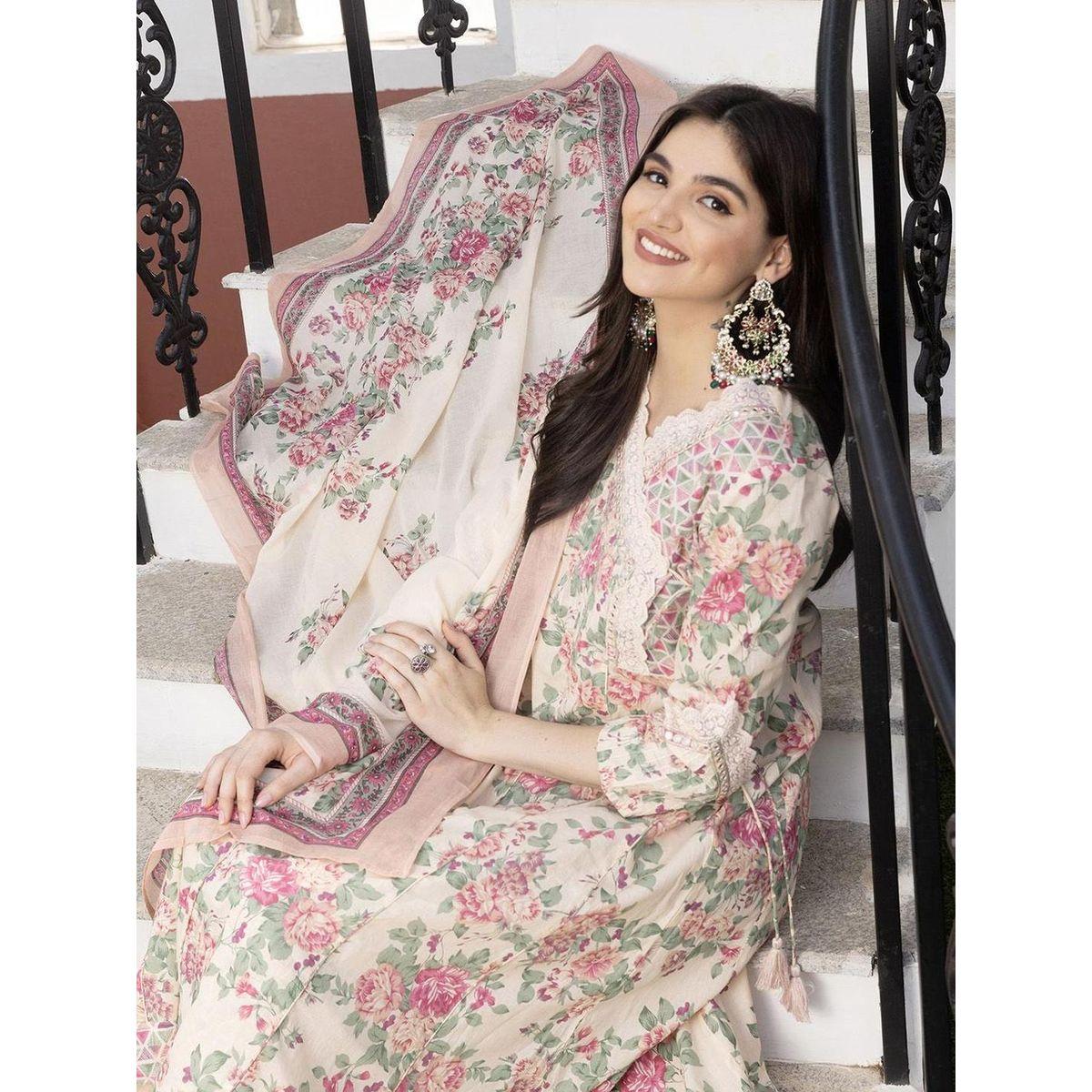 Ishin Floral Print Cotton Kurta and Pants with Dupatta Set-women-clothing-ethnicwear-kurtasets-image-1