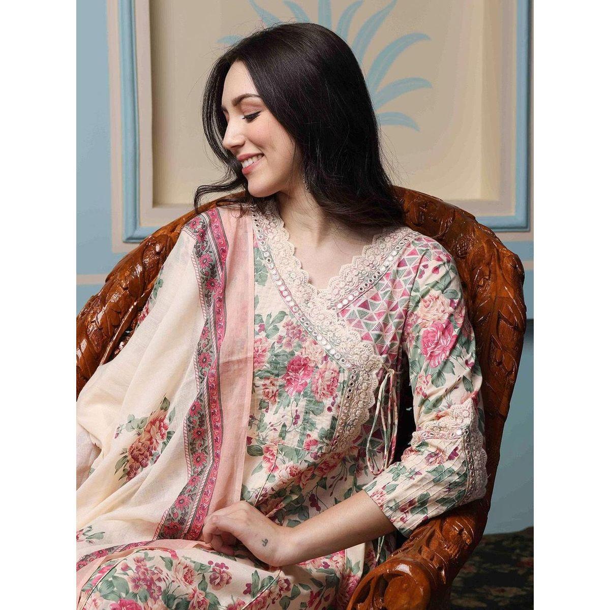 Ishin Floral Print Cotton Kurta and Pants with Dupatta Set-women-clothing-ethnicwear-kurtasets-image-2