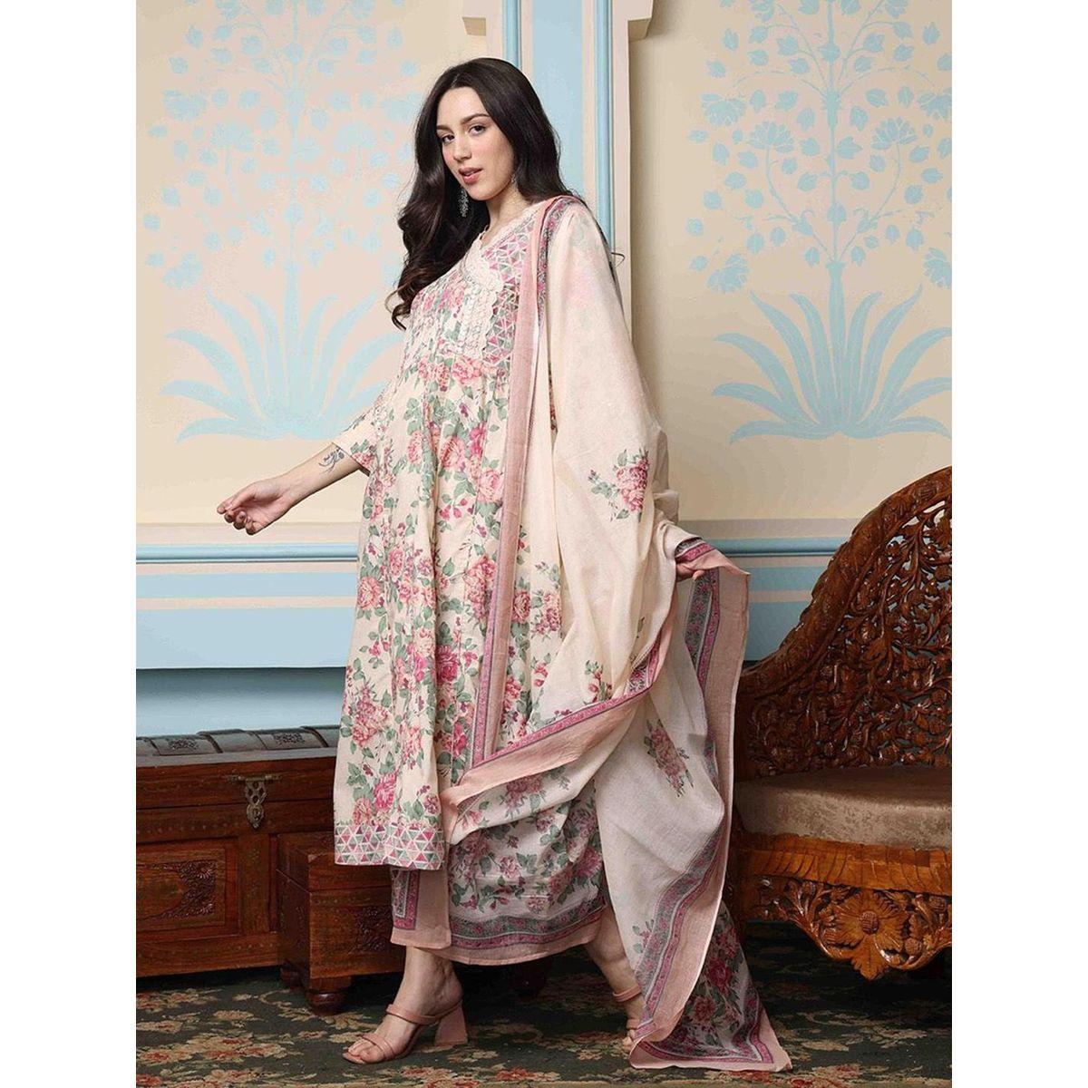 Ishin Floral Print Cotton Kurta and Pants with Dupatta Set-women-clothing-ethnicwear-kurtasets-image-3