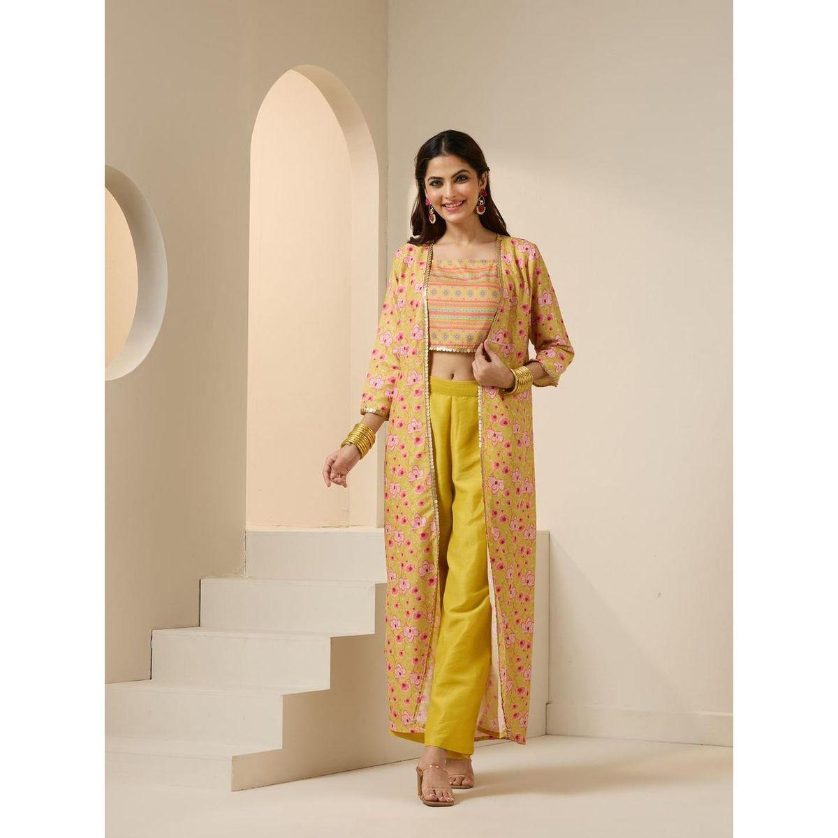 مجموعة من بنطال وجاكيت مع بلوزة قصيرة-women-clothing-ethnicwear-kurtasets-image-2