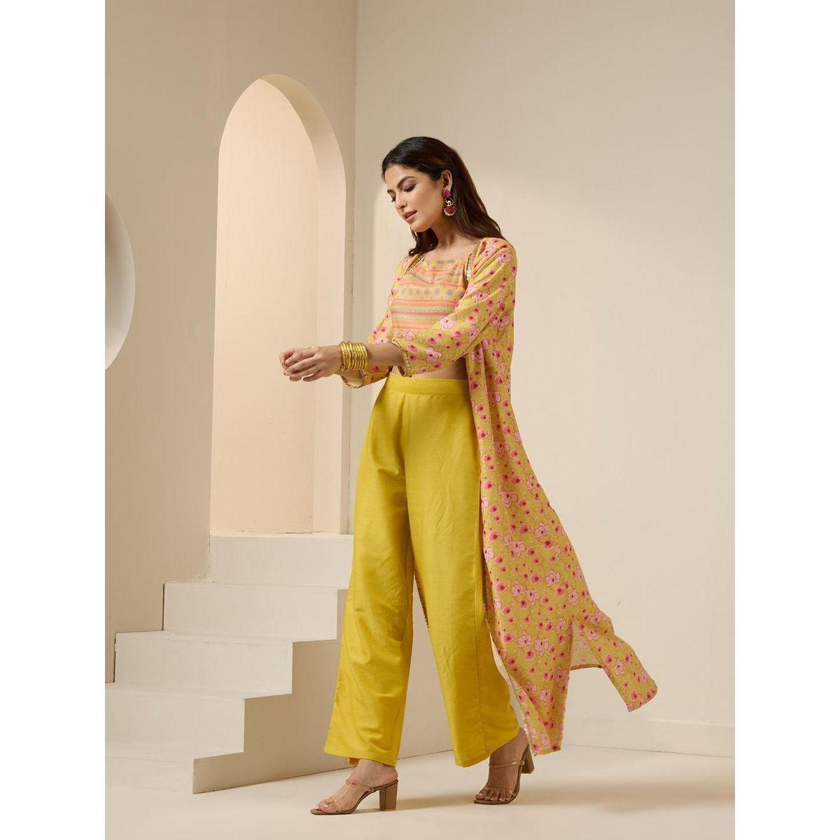 Ishin Printed Crop Top and Jacket with Trousers Set-women-clothing-ethnicwear-kurtasets-image-5