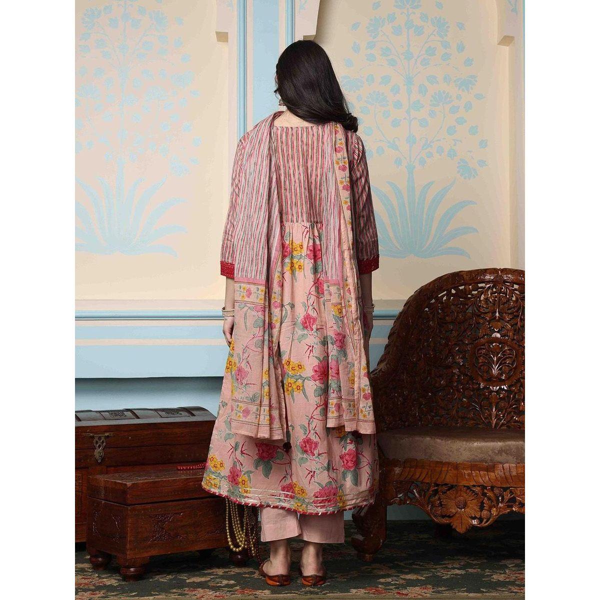 مجموعة من دوباتا وبنطال مع كورتا بطبعة زهور-women-clothing-ethnicwear-kurtasets-image-4