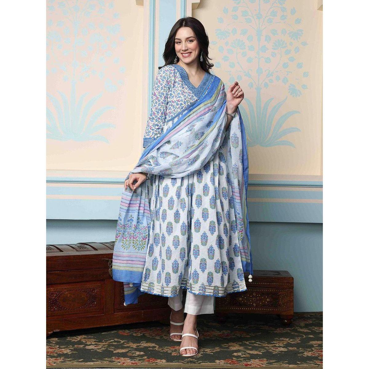 Ishin Floral Print Kurta with Trousers and Dupatta Set-women-clothing-ethnicwear-kurtasets-image-1