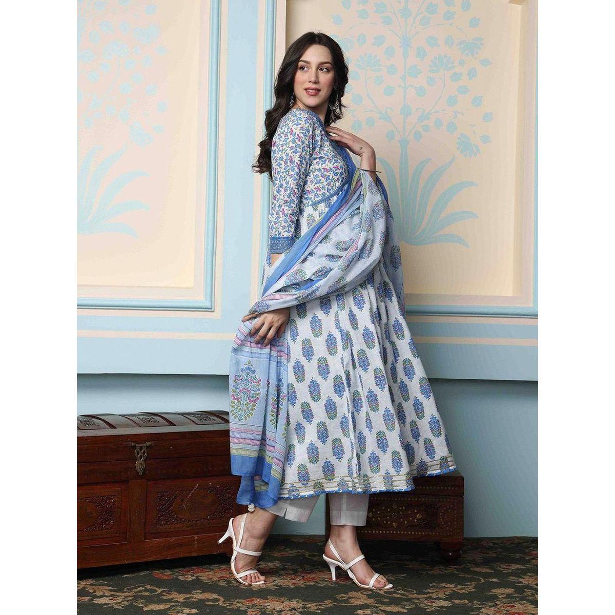 مجموعة من دوباتا وبنطال مع كورتا بطبعة زهور-women-clothing-ethnicwear-kurtasets-image-3
